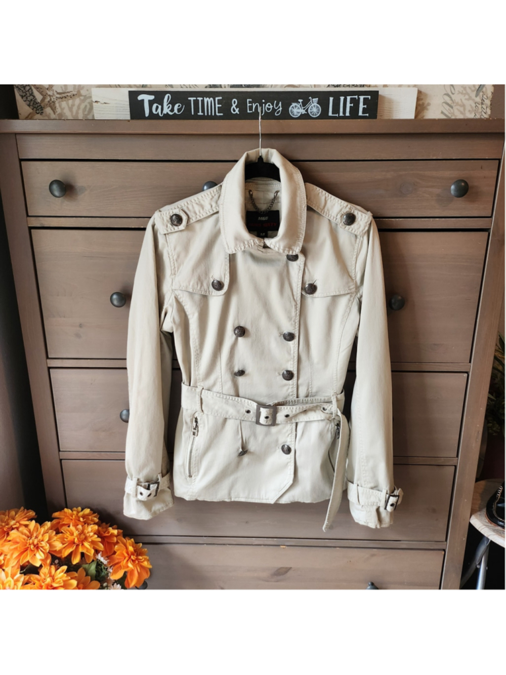 Women's Miss Sixty Trench Coat Size M Beige